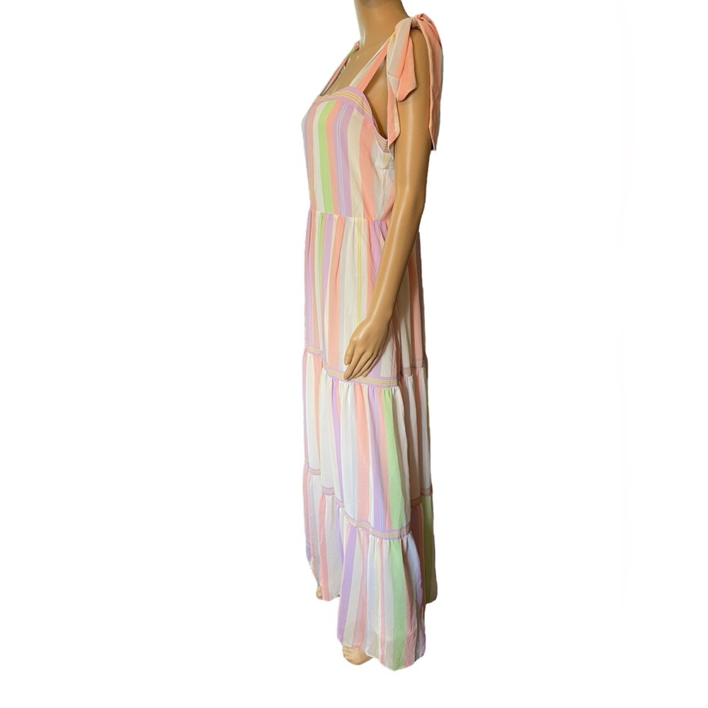 Love Colette Pastel Pink Purple Green Femme Preppy Striped Tiered Maxi Dress - Picture 3 of 6
